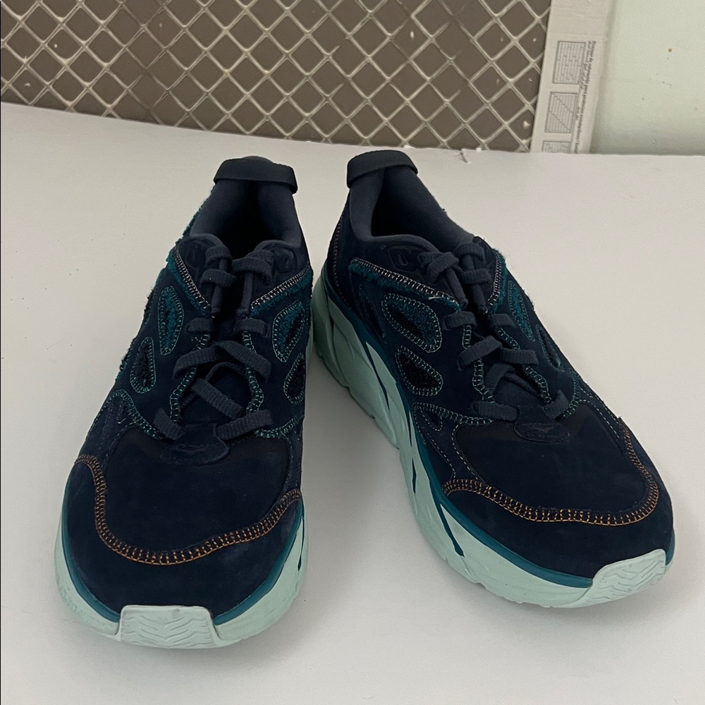 Hoka One One Unisex Clifton L Embroidery Navy Running Shoes 12 Men's/‎ 13 Women